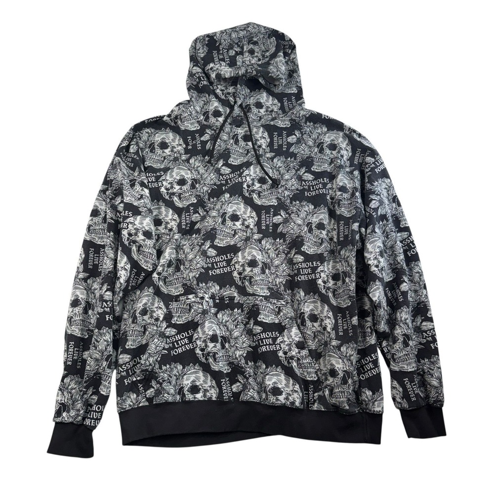 Y2K‎ Skulls Pullover Hoodie XXL Sweatshirt Grunge Skater A$$holes Live Forever